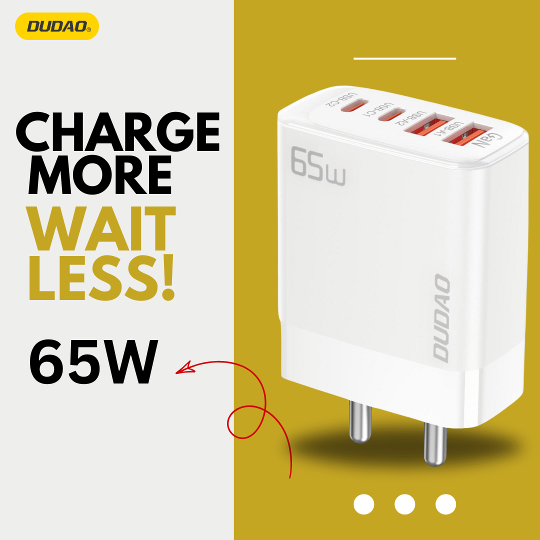 65W Quick Charge 4 port QC, PD GaN Adapter with 100W Type-C Cable (2M) - Dudao India