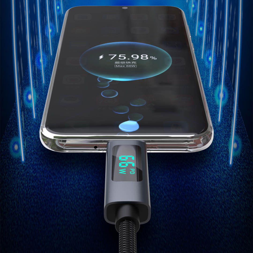 100W/66W Super Fast Charging Type-C Braided Cable with Voltage Digital Display - Dudao India