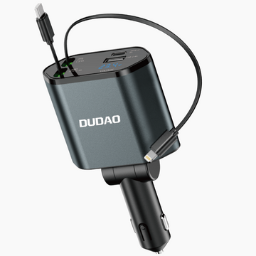 4 in 1 Retractable 100W Car Charger with Dual Super Fast Retractable Cables and Type-C & USB Car Charger Adapter. - Dudao India